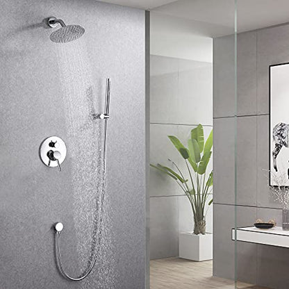 SUMERAIN Bathroom Rain Shower System with 8" Rain Shower Head | Wall Mounted, Brass Hand Shower, Rough in Valve Included, Concealed Box Design, Easy to Maintain and Install - color: Chrome, size: 2 Function