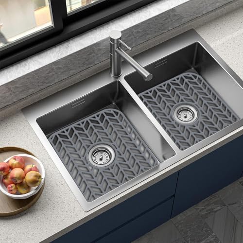 Sink Protectors for Kitchen Sink 12"x11"Silicone Sink mat 2pcs | Various sizes and styles,Protector for sinks and dish,Withstand to 500F,Food-grade silicone ,raised feet,Dishwasher Washing - size: 12"x11" x2 Center