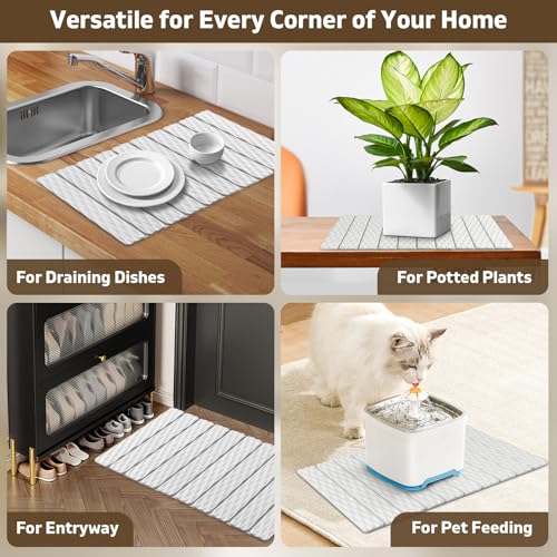 Foldable Stone Bath Mat, Quick-Dry Diatomaceous Earth Stone Drying Mat for Bathroom, Non-Slip Rubber Base, Shower Mat Outside Shower, Easy to Store, Easy to Clean 【White】