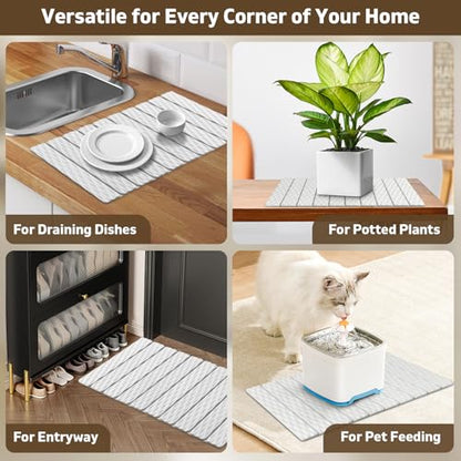 Foldable Stone Bath Mat, Quick-Dry Diatomaceous Earth Stone Drying Mat for Bathroom, Non-Slip Rubber Base, Shower Mat Outside Shower, Easy to Store, Easy to Clean 【White】