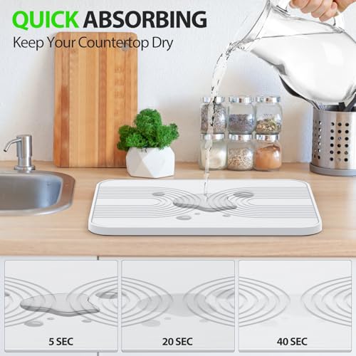 2 PCS Stone Dish Drying Mat ＆ Silicone Mat for Kitchen Counter – Diatomaceous Earth Bath Mat for Bathroom, 16.14"L×12.4"W×2 Quick Dry Mats for Dishes ,Bottles, Cups, Match Any Countertop(White) - color: White