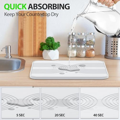 2 PCS Stone Dish Drying Mat ＆ Silicone Mat for Kitchen Counter – Diatomaceous Earth Bath Mat for Bathroom, 16.14"L×12.4"W×2 Quick Dry Mats for Dishes ,Bottles, Cups, Match Any Countertop(White) - color: White