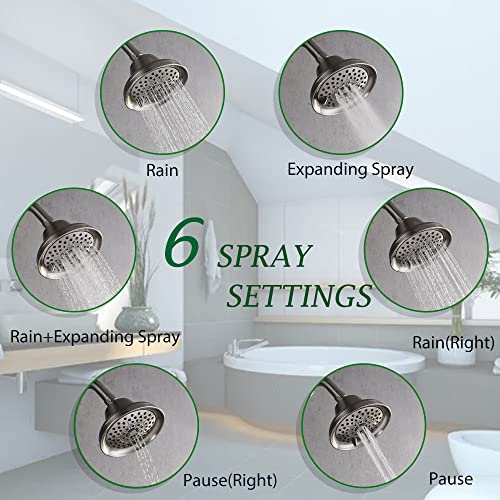 Rainovo 6 Spray Settings High Pressure Shower Head 5" Rain Fixed Showerhead - Brushed Nickel Adjustable Shower Head with Anti-Clogging Nozzles, Low Flow Easily Installation (RN-AU055003BN) - color: Brushed Nickel