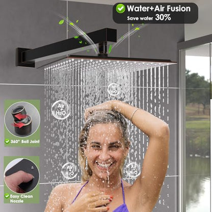 Enga Dual Shower Head System with Body Jets, 12"+ 6" Wall Mounted Dual Rain Shower Faucet with Valve Kit, Oil Rubbed Bronze - color: Oil Rubbed Bronze, style: Wall-12"+6"+Jets