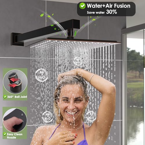 Enga Oil Rubbed Bronze Shower System with Body Jets, 12 Inch Rainfall Shower Wall Mounted Full Body Shower System Contain Rough-in Shower Valve Shower Combo Set - color: Oil Rubbed Bronze, style: Wall Mount - 6 Jets