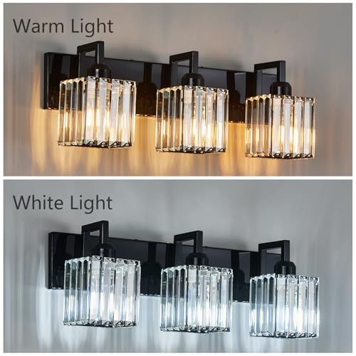 Modern Bathroom Vanity Light 3-Lights Plating Black Vanity Light Crystal Wall Light Bathroom Light Fixtures - color: Plating Black Crooked, size: 3-light