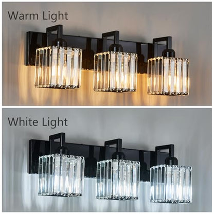 Modern Bathroom Vanity Light 3-Lights Plating Black Vanity Light Crystal Wall Light Bathroom Light Fixtures - color: Plating Black Crooked, size: 3-light