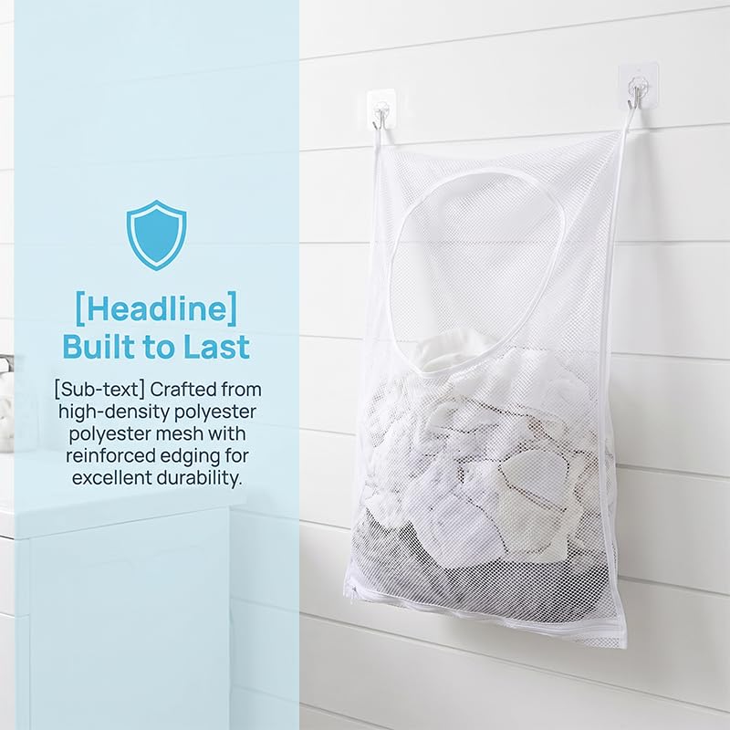 Hanging Laundry Hamper, Over the Door Laundry Hamper with Adhesive Hooks and Zipper for Bathroom and Bedroom, Whtie