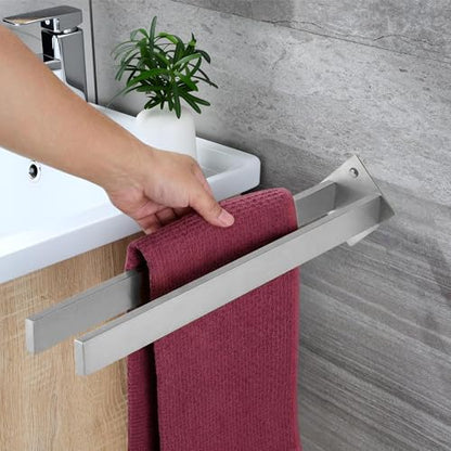 Double Rod Towel Bar 16 Inch, SUS304 Stainless Steel Wall Mounted Towel Holder, Bathroom Kitchen Double Layer Towel Rail, Modern Design Square Wall Towel Rack for Bathroom, Kitchen Brushed Nickel - color: Brushed Nickel