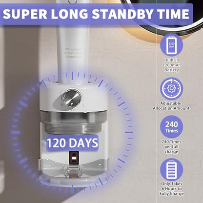 Automatic Toothpaste Dispenser, Wall Mounted Electric Toothpaste Dispenser for Kids and Adults,Toothpaste Squeezer with Adjustable Toothpaste Dispensing Volume for Bathroom - color: White