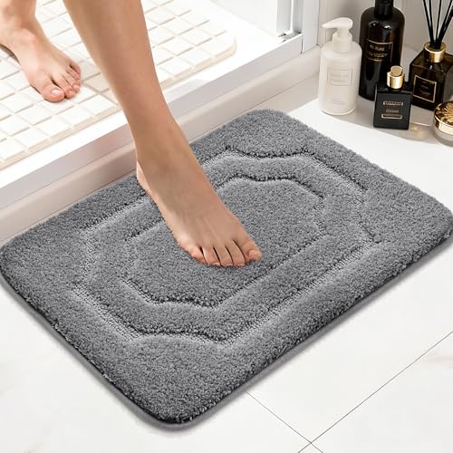 BEQHAUSE Bathroom Rugs Non Slip Bath Mat Soft Absorbent, 16"x24", Grey | Shaggy Bathroom Mats for Bathroom Machine Washable Bath Rug for Shower Sink and Bathtub - color: Grey, size: 16"x24"