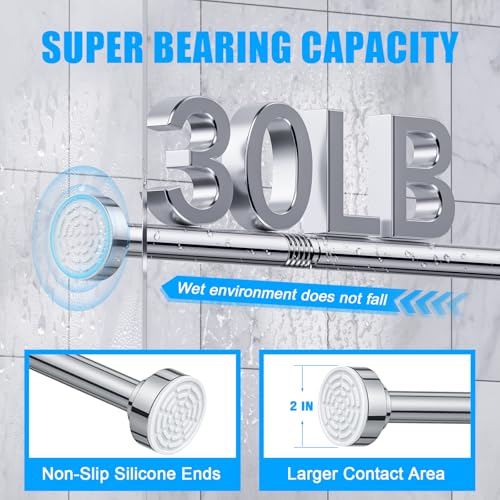 TEECK Shower Curtain Rod, 32-43 inch Adjustable Spring Tension Curtain Rod, Never Rust Anti-Slip Shower Curtain Rod for Bathroom, No Drilling, Never Collapse, Easy to Use, Silver - color: Silver, size: 32-43 Inches