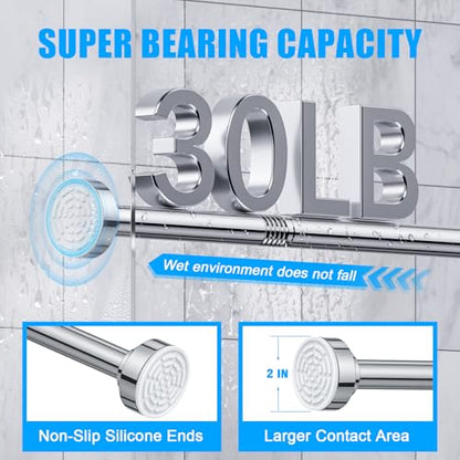 TEECK 2 Pack Shower Curtain Rod, 32-80 inch Adjustable Spring Tension Curtain Rod, Never Rust Anti-Slip Shower Curtain Rod for Bathroom, No Drilling, Never Collapse, Easy to Use, Silver - color: Silver, size: 32-80 Inches|2 pcs