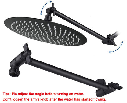 NearMoon Rain Shower Head with 11'' Adjustable Arm, High Pressure Stainless Steel Rainfall Shower, Ultra-Thin Design - Pressure Boosting (12 Inch, Matte Black) - color: Matte Black, size: 12 Inch
