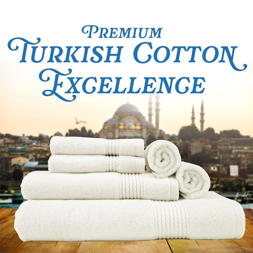 East'N Blue Lara Premium Bath Towel Set 6 Piece - Soft & Highly Absorbent Bathroom Towel Set, 100% Luxury Turkish Cotton, Flannel Bath Towels, 1 Bath Towel, 1 Hand Towel, 4 Washcloths - Creme - color: Cream, size: 1 Bath Towel, 1 Hand Towel, 4 Wash Cloths