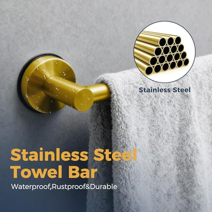 14.6inch~24inch Towel Racks for Bathroom,Adjustable Suction Cup Towel Bar for Bathroom Wall,Stainless Steel Bath Towel Holder for Shower,2 Pack(Brushed Gold) - color: Gold-2 Pcs