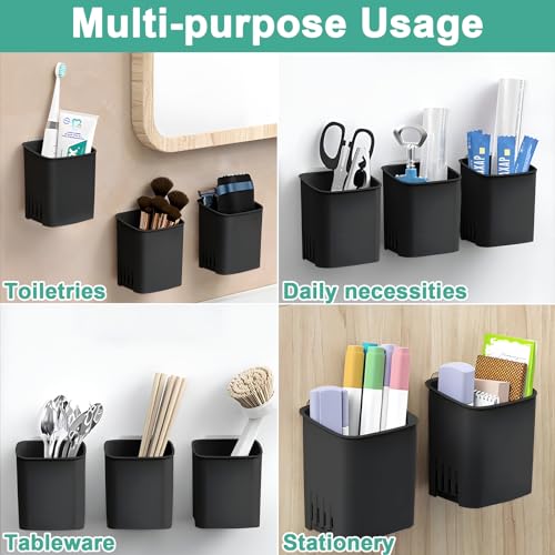 2 Packs Wall Mounted Toothbrush Holders, Self Adhesive Bathroom Toothbrush Wall Holder for Electric Toothbrush, Toothpaste, Razor,Shower Accessories (Black) - color: Black