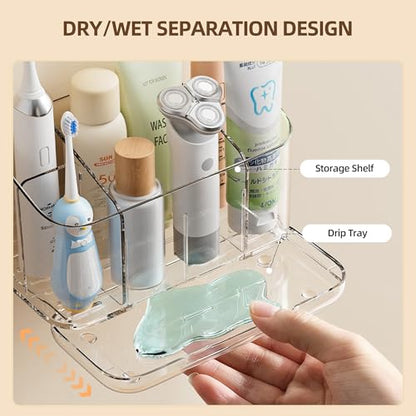 Wall Mounted Toothbrush Holder with Drainage, Large Detachable Toothbrush | and Toothpaste Holder with Divider for Bathroom, Anti-Slip Electric Tooth Brush Holder Set, Bathroom Accessory - Clear - size: Large