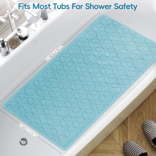 Non-Slip Rubber Bathtub Mat with Suction Cups, 16 × 28 Inch (Blue) | 100% Rubber, Leaf Texture. Vacuum Suction Cups. Soft on Touch. BPA/PVC-Free. Machine Wash. Safe For Bath, Shower, Pet Dogs. - color: Blue, size: 28" x 16" (Rectangular)