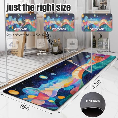 Bathroom Runner Mat Rugs Long,Galaxy Nebula Space Universe Starry creative design Diatomite Stone Bath Mat Large Absorbent Diatomaceous Earth Mat Non Slip Fast Dry Shower Mat Bathroom Rugs 16x42in - color: Design04