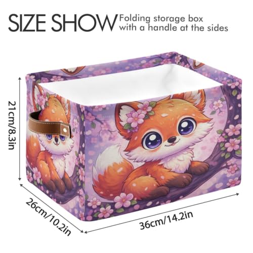 Fox Cherry Blossom Storage Baskets 1 Pack | Collapsible Open Home Storage Bin with Handle for Home Bedroom Cloth
