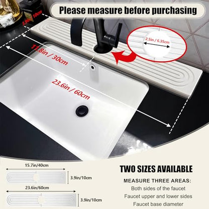 Stone Faucet Mat For Kitchen Sink, 23.6" Diatomite Quick Drying Stone Mat For Kitchen Sink, Sink Splash Guard, Super Absorbent, Sink Stone Quick Dry Around Faucet For Bathroom Counter (White) - size: 23.6" x 3.9"