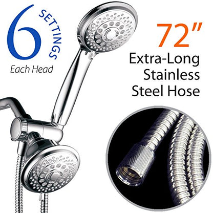 Hotel Spa 4-Inch Twin Shower Head Combo, Chrome, 30-Setting Shower Heads, 6-Foot Stainless Steel Hose, Ultra-Luxury, Showerspa - color: Chrome - 6 ft Hose