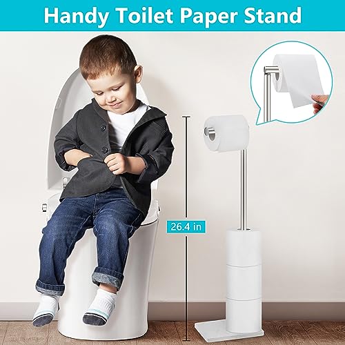 Toilet Paper Holder Free Standing, 6 Rolls Modern Stainless Steel Standing Bathroom Toilet Paper Roll Holder Stand with Storage Brushed Nickel Tissue Holder, Marble Base, Naturous - color: Brushed Nickel