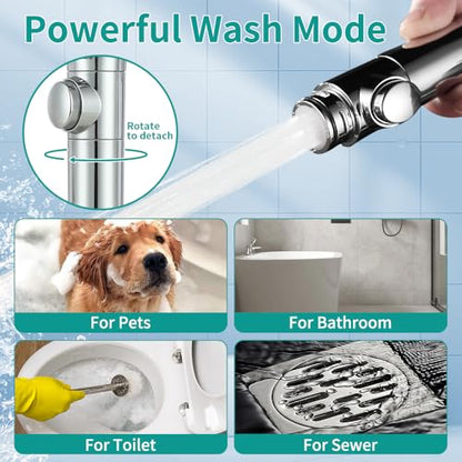 Handheld Shower Head with 79" Extra Long Hose 7 Modes, Chrome | High Pressure Shower Head with On/Off Switch Button, Powerful Wash Modes, for Baby and Pets Bath - color: Chrome, style: 6 Modes and Power Wash