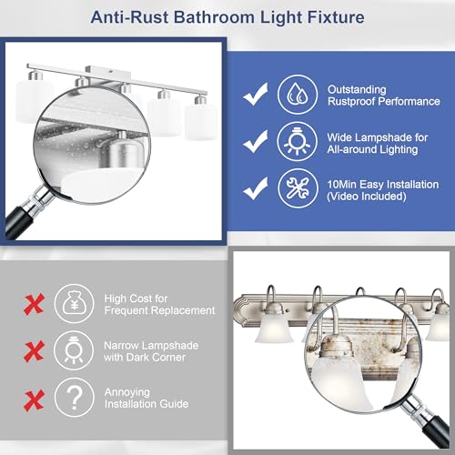 Bathroom Lights Over Mirror Brushed Nickel, Anti-Rust 5-Light Bathroom Vanity Light Fixtures, Modern 28.34Inches Wall Sconces E26 Base, Milky White Glass Shades, Bulbs Not Included - color: Brushed Nickel-5Light