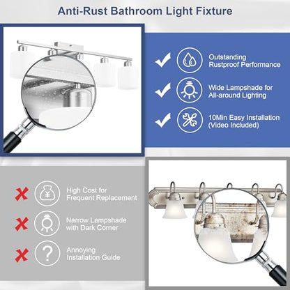 Bathroom Lights Over Mirror Brushed Nickel, Anti-Rust 5-Light Bathroom Vanity Light Fixtures, Modern 28.34Inches Wall Sconces E26 Base, Milky White Glass Shades, Bulbs Not Included - color: Brushed Nickel-5Light