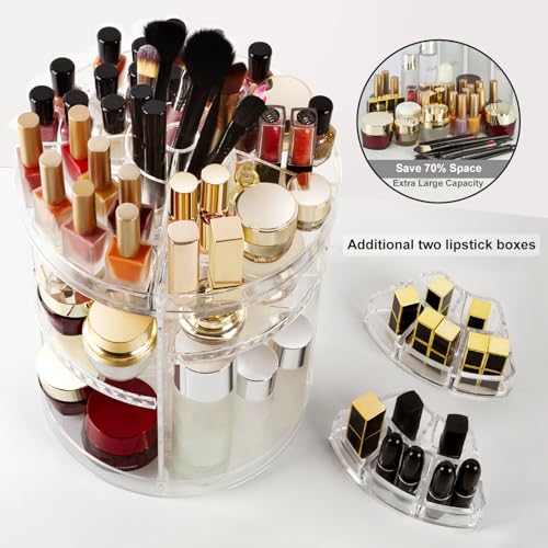 AMEITECH Makeup Organizer, 360 Degree Rotating Adjustable Cosmetic Storage Display Case with 8 Layers Large Capacity, Fits cosmetics, Makeup Brushes, Lipsticks and More, Clear - style: 8 Layers with lipsticks boxes