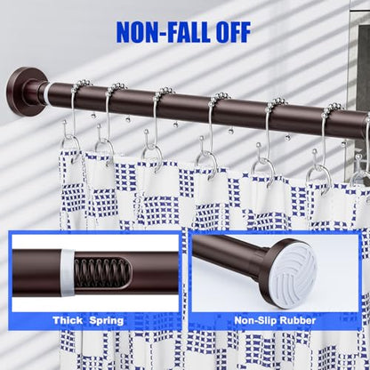 Ausemku Shower Curtain Rod 32-80 Inch Adjustable - 1 Inch Diameter Heavy Duty No drill Spring Tension Shower Rod, Non-Slip Rustproof Telescopic Rod for Bathroom, Brown - color: Brown, size: 32-80 Inches