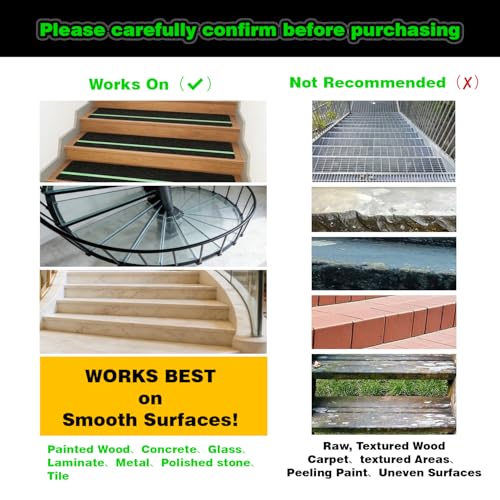 Anti Slip Tape for Wooden Steps, Glow in the Dark Stair Treads 10 Pack 30 x 6 Inch, 80 Grit Stair Grips Non Slip, Step Grips for Stairs Indoor & Outdoor for Home Safety
