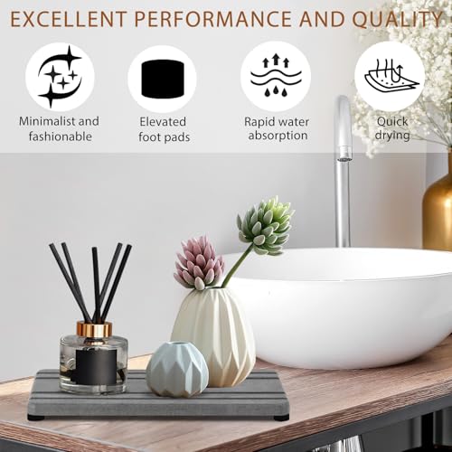 2PCS Water Absorbing Stone Tray, Quick Drying Diatomite Stone Sink Tray, Water Absorbent Diatomite Coasters for Kitchen Sink, Bathroom Counter Hand Soap Dish Toothbrush Holders - color: 2pcs 21×10cm Gray Stripe