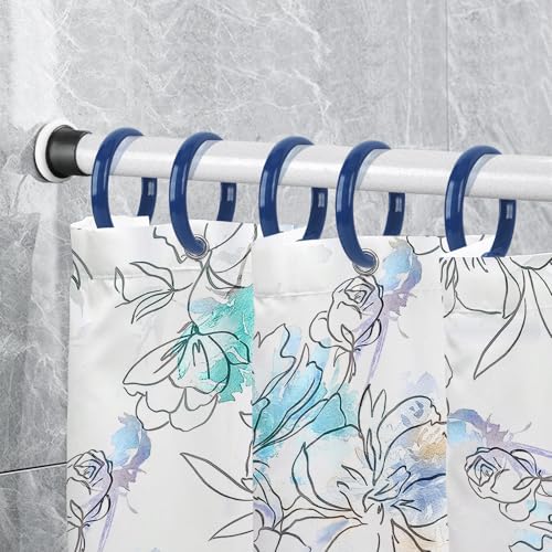 Navy Blue Shower Curtain Hooks - 12 Pcs Circular Plastic Shower Curtain Rings for Bathroom - O Shaped Dark Blue Shower Hooks Rings for Shower Curtain Rod - color: Navy Blue