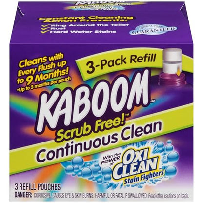 Kaboom Scrub Free! Continuous Clean with OxiClean, 3-Pack Refill | Continuous Toilet Bowl Cleaner, Scrub Free, Safe for Septic Systems - style: Continuous Clean Refills
