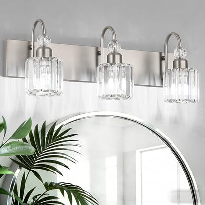 Ralbay Brushed Nickel Vanity Light for Bathroom Crystal 3-Light Modern Bathroom Light Fixtures - color: Round-Brushed Nickel, size: 3-light
