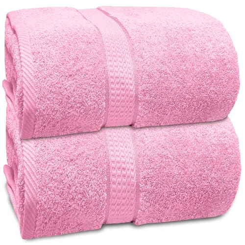 Pink Bath Sheets Extra Large (35x70 Inches), 100% Ring-Spun Cotton, 600 GSM - Super Soft, Highly Absorbent, Premium Hotel Quality Bath Towels Set of 2 - color: Pink