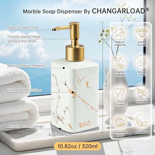 Gold Soap Dispenser for Bathroom Countertop, Square White Dish Soap Dispenser Pump Bottle with Golden Stripes for Kitchen Sink Laundry Shower Lotion, Ceramic Hand Pump for Soap Liquid - color: White