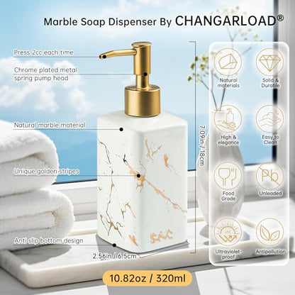 Gold Soap Dispenser for Bathroom Countertop, Square White Dish Soap Dispenser Pump Bottle with Golden Stripes for Kitchen Sink Laundry Shower Lotion, Ceramic Hand Pump for Soap Liquid - color: White