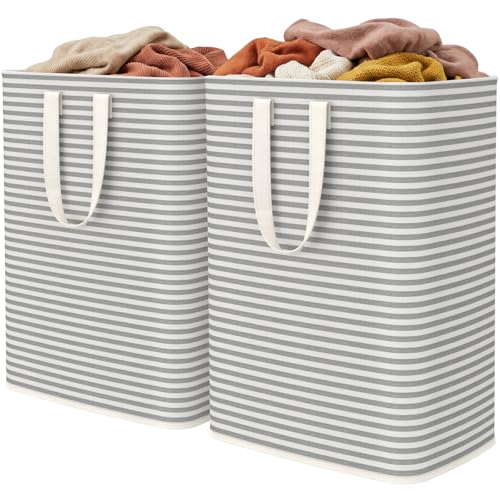 Lifewit 2 Pack Laundry Basket 65L Each, Collapsible Clothes Hamper with Reinforced Handles, Freestanding Waterproof Design for Bedroom and Laundry Room, Grey 130L Total - color: Grey, size: 65L