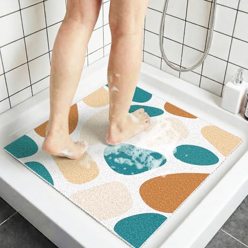 Anti Slip Loofah Shower Mat, 24"x24" Square Shower Mats for Stand Up Showers, Quick Drying Bathtub Mat for Wet Room & Bathroom Floor, Easy to Cut & Easy to Clean, Khaki Stone - color: Khaki Stone, size: 24" x 24" (Square)