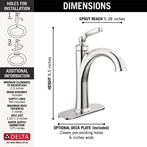 Delta Woodhurst Chrome Bathroom Faucet 1 Hole, Single Hole Bathroom Sink Faucet for Vanity, Metal Push-Pop Drain Assembly, Chrome 532-MPU-DST - color: Chrome