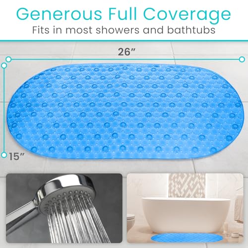 Vive Oval Bathtub Mat - Nonslip Shower Floor Pad - Non-Slip and Non-Skid | For Bath Tub with Strong Rubber Suction Cup Grip - for Baby, Elderly, Kids, Bathroom (Blue) - color: Blue
