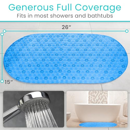 Vive Oval Bathtub Mat - Nonslip Shower Floor Pad - Non-Slip and Non-Skid | For Bath Tub with Strong Rubber Suction Cup Grip - for Baby, Elderly, Kids, Bathroom (Blue) - color: Blue