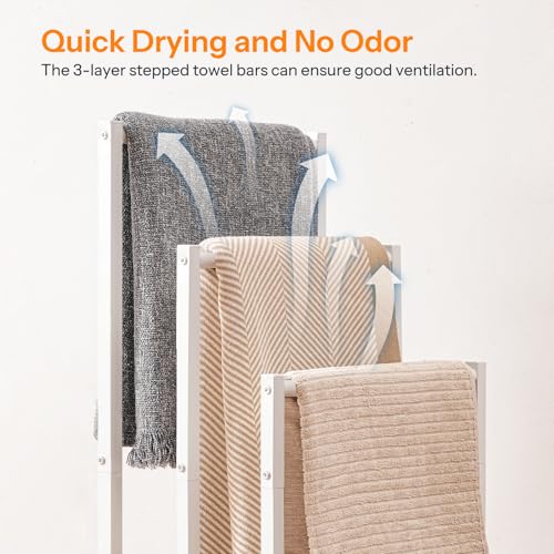 HOOBRO Free Standing Towel Rack, 3 Tier Blanket Rack, Blanket Holder for Bathroom, 16.9" L x 11" W x 31.9" H, Industrial Metal Drying and Display Rack with Shelf, White and Grey WG03LB01 - color: White + Grey, size: 16.9"L x 11"W x 31.9"H