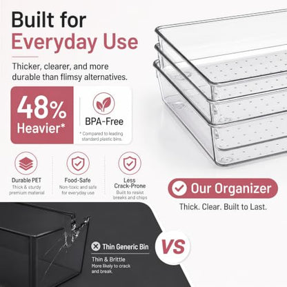 10 Pack Large Drawer Organizer Bins - Clear Plastic Bathroom Drawer Organizer Trays - Heavy Duty Kitchen Drawer Dividers for Utensils - Non-Slip Storage Bins for Makeup, Bedroom, Office Desk - size: 10 Pack