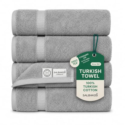 SALBAKOS 4-Piece 100% Turkish Cotton Bath Towels, 27x54 inch, Silver | Standard Size, 630 Gsm Thick Super Soft Highly Absorbent Quick-Dry Bathroom Towel, Premium Hotel & Spa Quality Made in Turkey - color: Silver, size: 4 Bath Towels