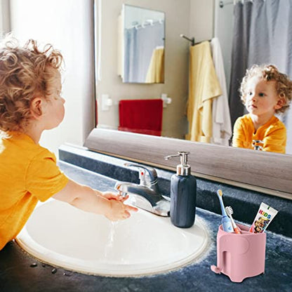 Elephant Toothbrush Holder for Toddler, Suction Cup Cute Toothbrush Holder for Kids, for Bathroom, with 3 Slots and 1 Hook, Pink - color: Pink